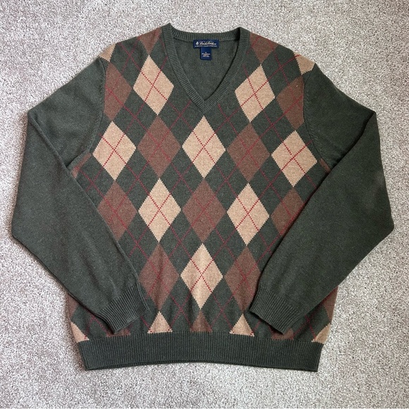 Brooks Brothers Other - Brooks Brothers Men's Extra Fine Italian Lambswool Argyle V Neck Sweater XL